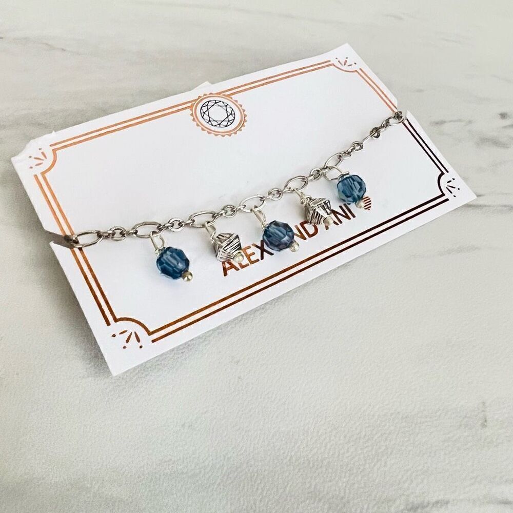 Alex and Ani Swarovski Crystal Pull Chain Bracelet, Silver/Blue, NWT